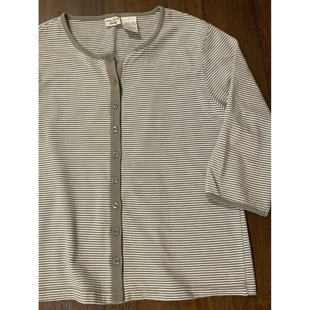 Faded Glory Grey Striped Button-Front Knit Top – Size Large